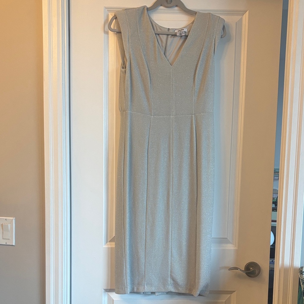 DKNY Shimmering Silver Midi Dress